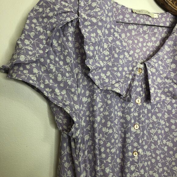 Christy Dawn Midi Dress Lavender Floral Ruffle Collar Button Up Tie Waist 3X - Picture 7 of 13